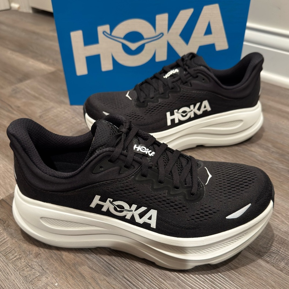 Hoka One One Bondi 9 Black White Running Sneakers - Picture 2 of 14
